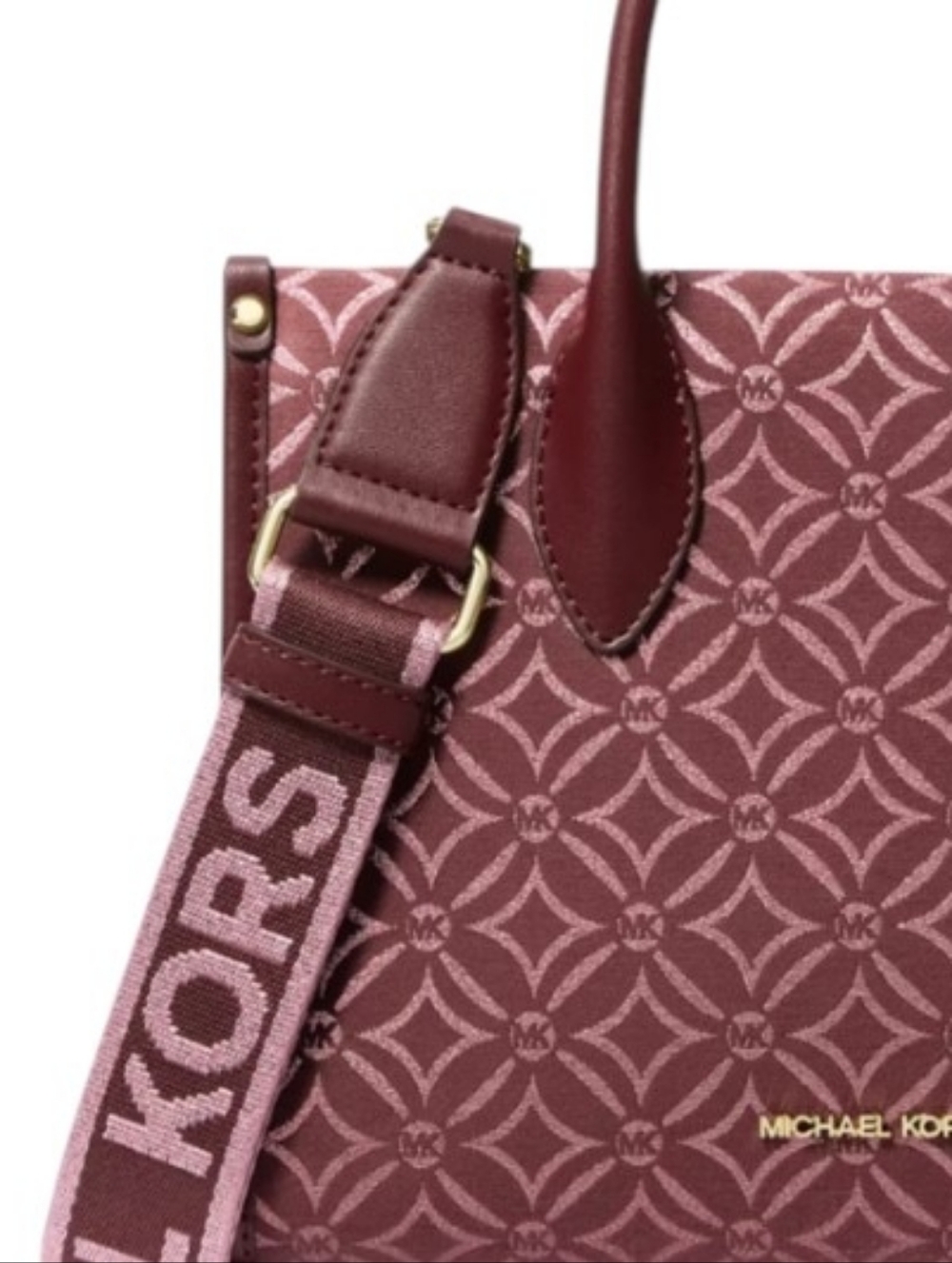 New MICHAEL KORS Mirella Medium Metallic Logo Jacquard Red/Pink Tote Bag - Picture 3 of 9
